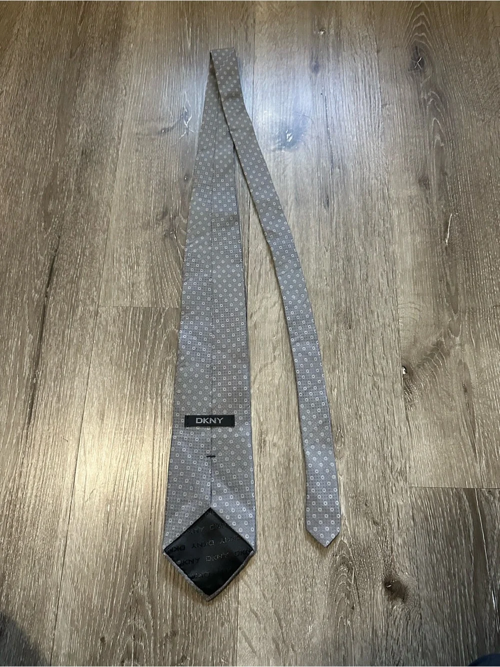 Dkny Men's Grey Silk Tie with Micro Dot Pattern